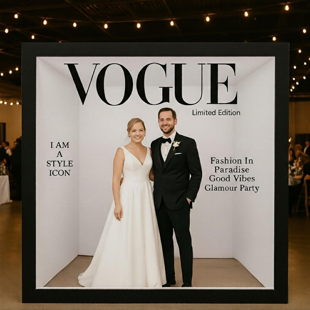 Vogue Magazine Cover Booth Pittsburgh Life size Vogue magazine cover photo booth rental in Pittsburgh PA perfect for weddings and corporate events